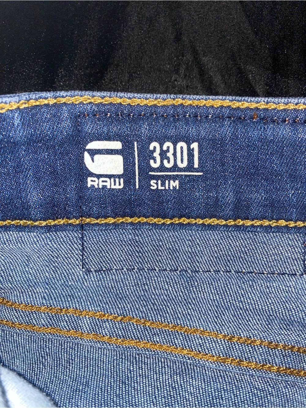 G-Star 3301 Slim Jeans in medium blue with gold stitching